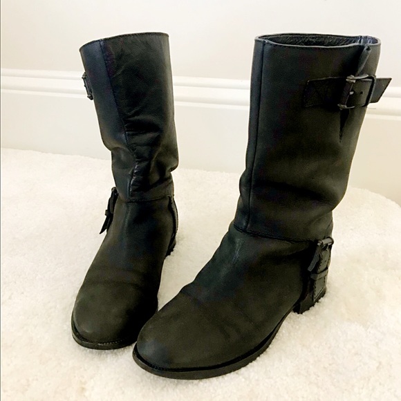 Cole Haan Shoes - Cole Haan Leather Leora Motorcycle Boots D35875